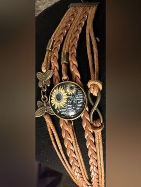 You are my sunshine sunflowers butterfly bracelet  6.5" with 2" extension